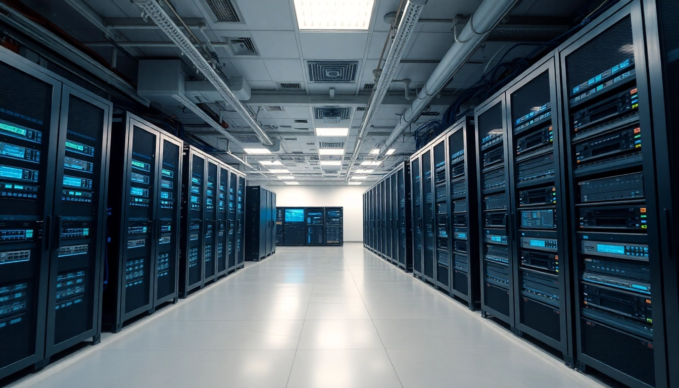 Visual of IT infrastructure management showcasing organized servers and networking equipment.