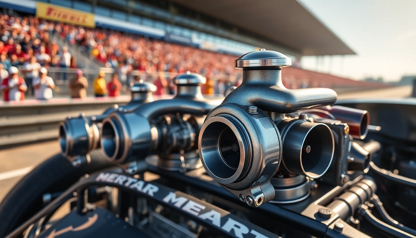 Showcasing Turbosmart racing turbos on a vibrant race car, emphasizing performance and technology.