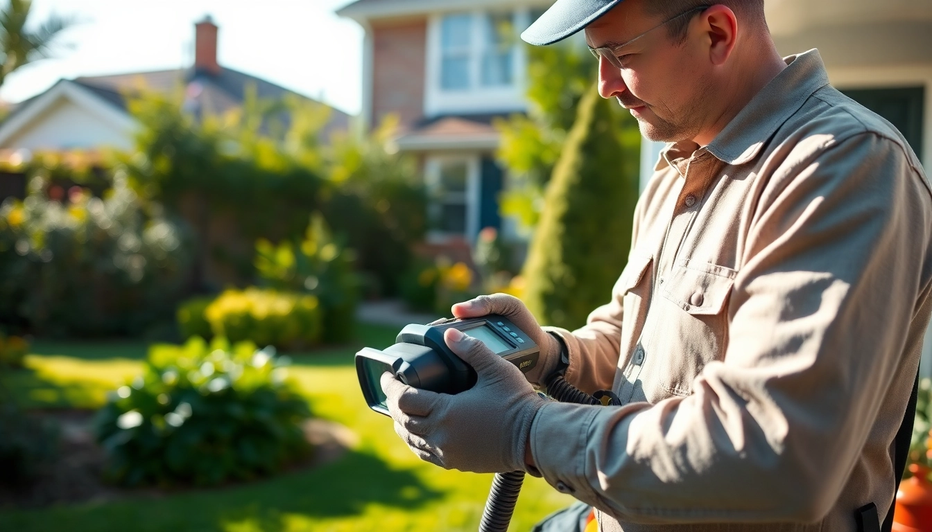 Pest control expert demonstrating solutions as a trusted pest control provider at a residential site.