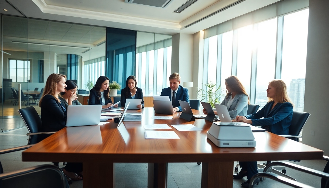 Engaged professionals discussing legal strategies at http://www.jacobsonpilaw.com in a modern office.