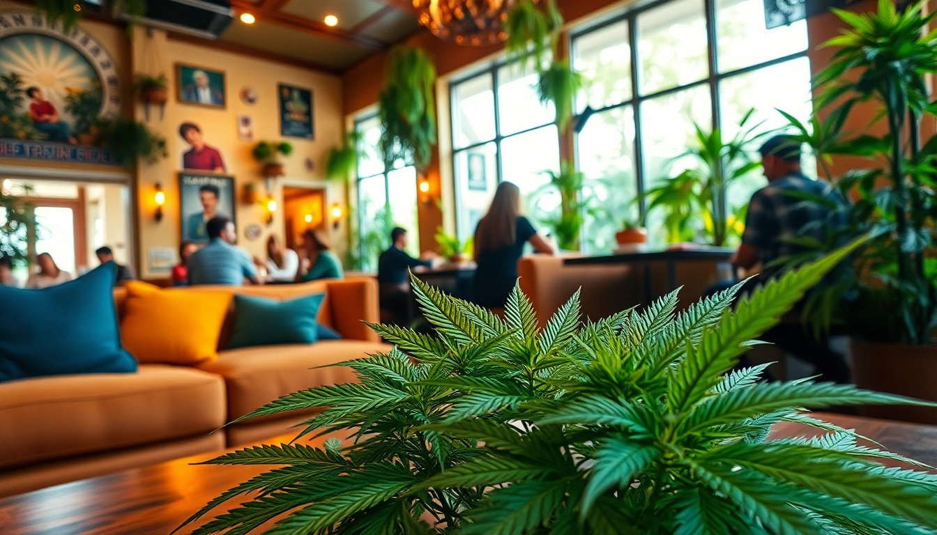 Experience the lively ambiance of Mr Joint weed Club Madrid with vibrant seating and cannabis decor.