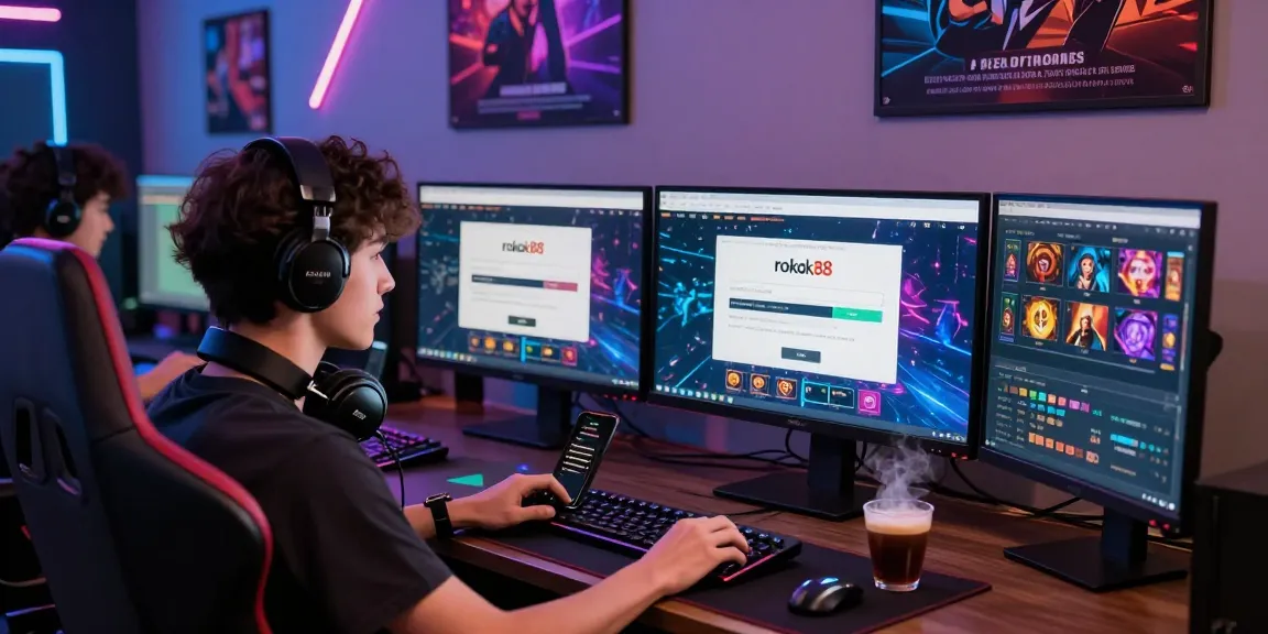 Engaged user at rokok88 login interface in modern gaming setup
