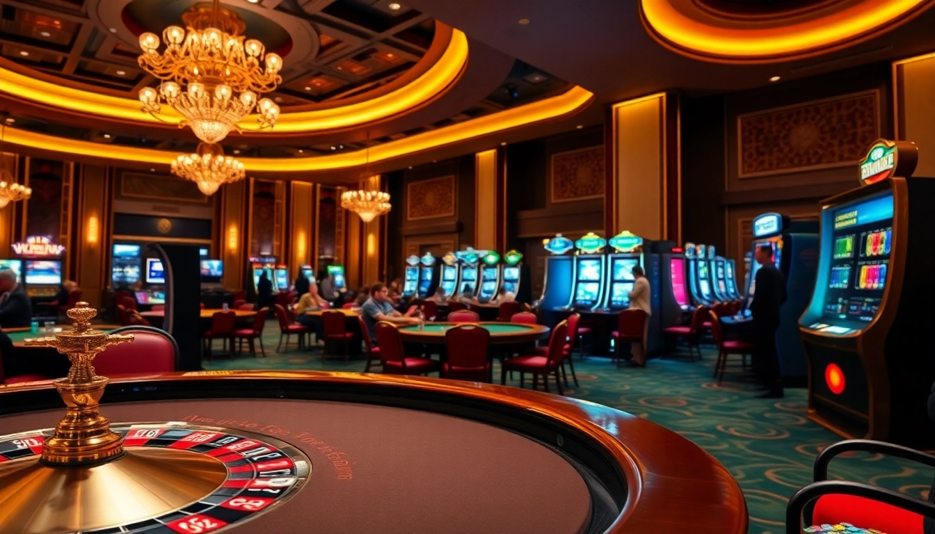 KPI4D gaming scene showcasing an exciting casino atmosphere with poker tables and slot machines.