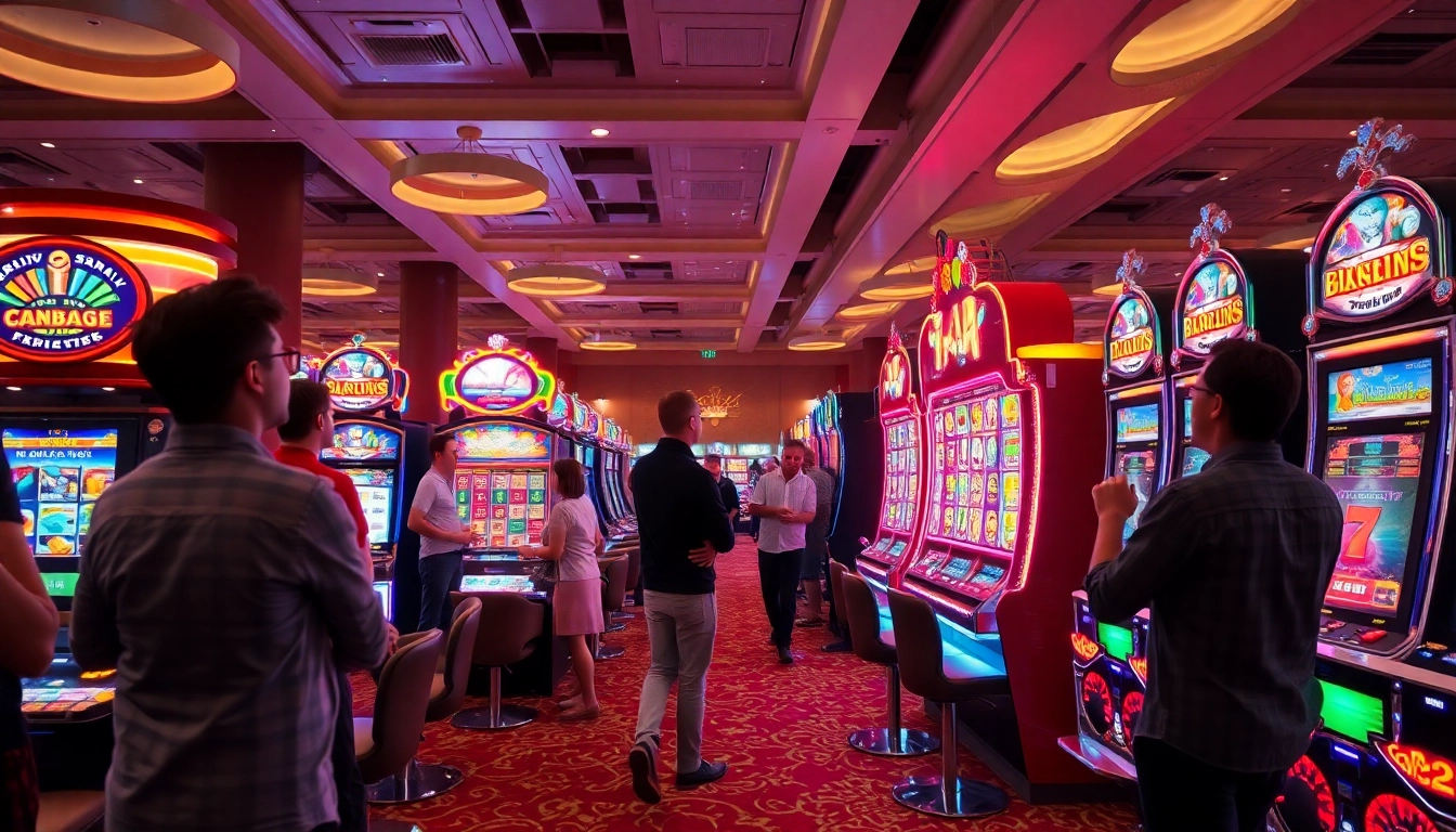 Menangkan permainan slot88 dengan mesin slot yang cerah dan pemain yang bersemangat di kasino.