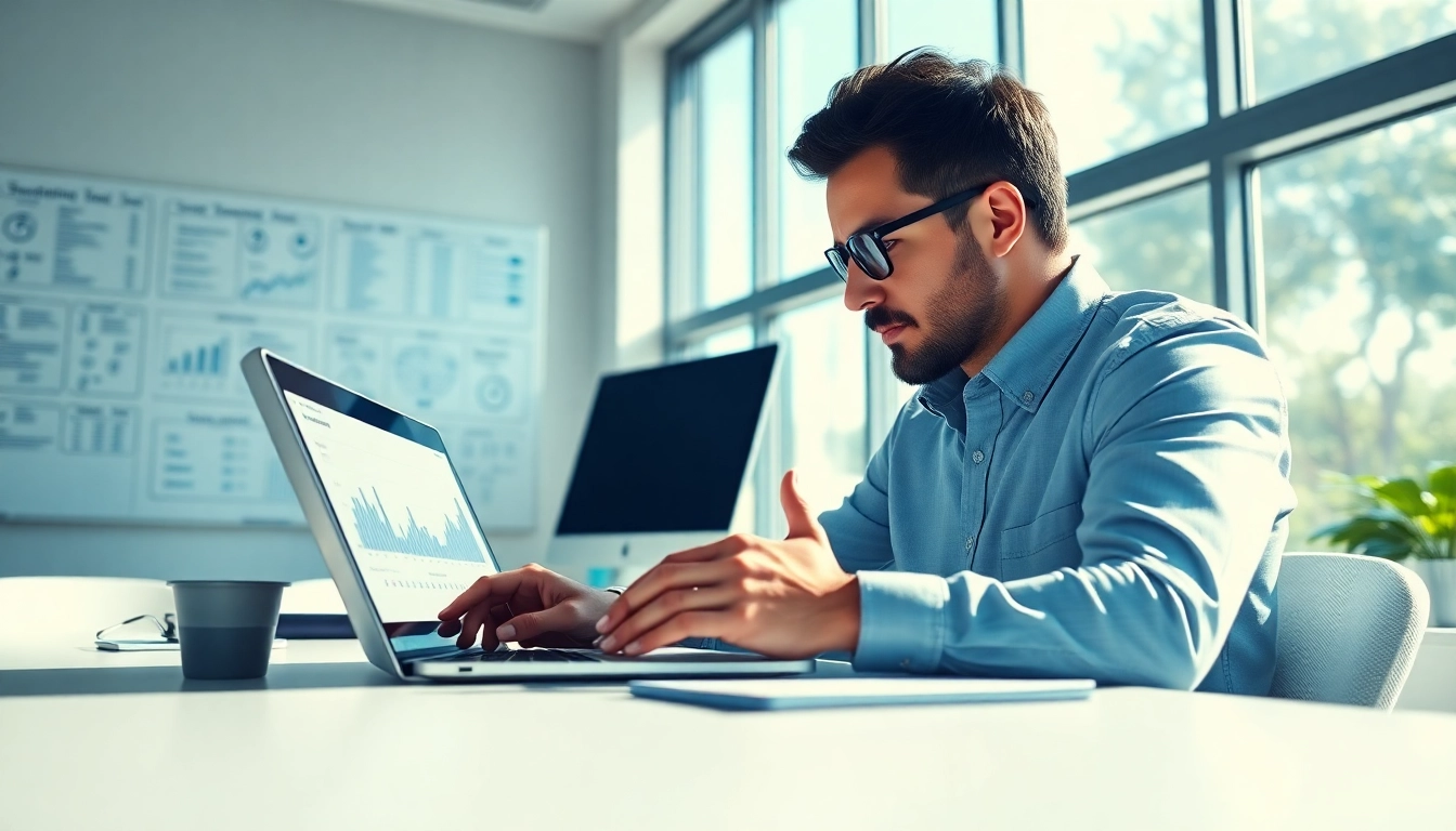 Analyze SEO strategies with a digital marketing expert in a bright office setting.