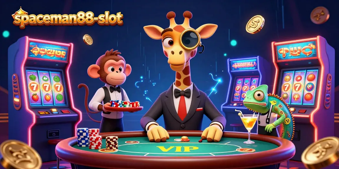 Engage in exciting gameplay at spaceman88-slot with a vibrant 3D casino scene featuring colorful characters and slot elements.