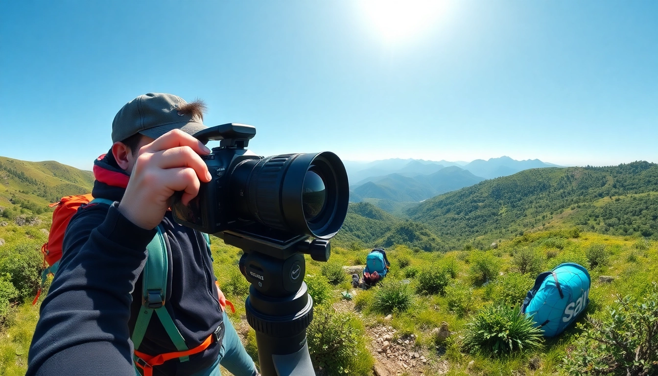 Capturing stunning angles with the Insta360 X5 in a vibrant outdoor landscape.