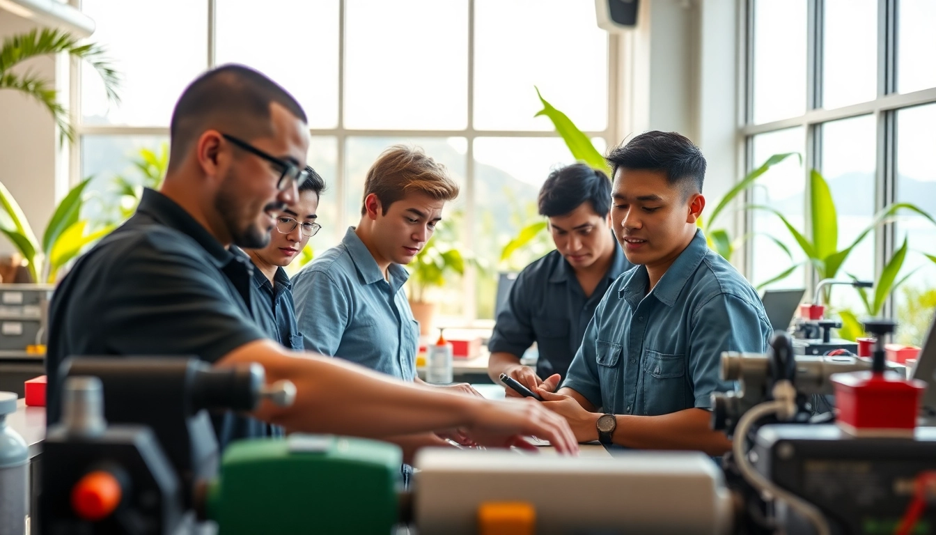Training at trade schools in Hawaii with engaged students using modern equipment.