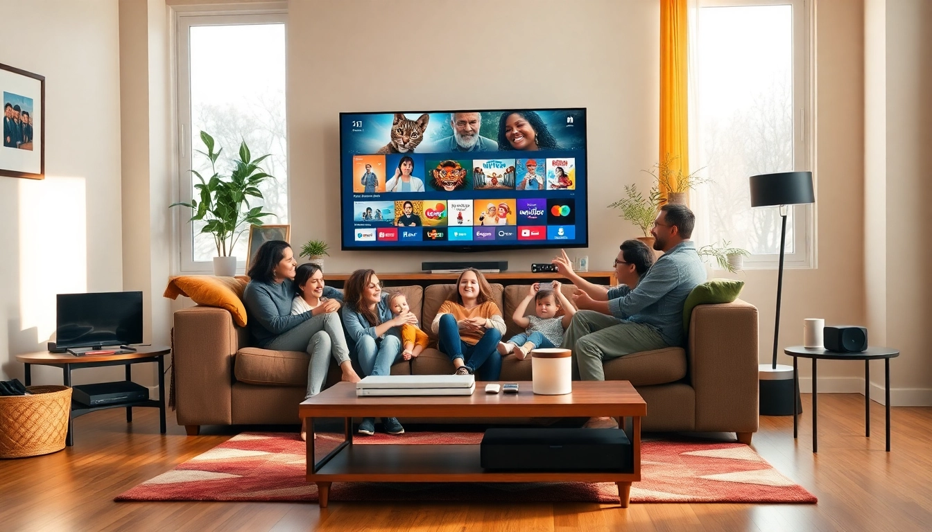 Enjoying family time with tv shows online in a cozy living room setting, creating joyful connections.