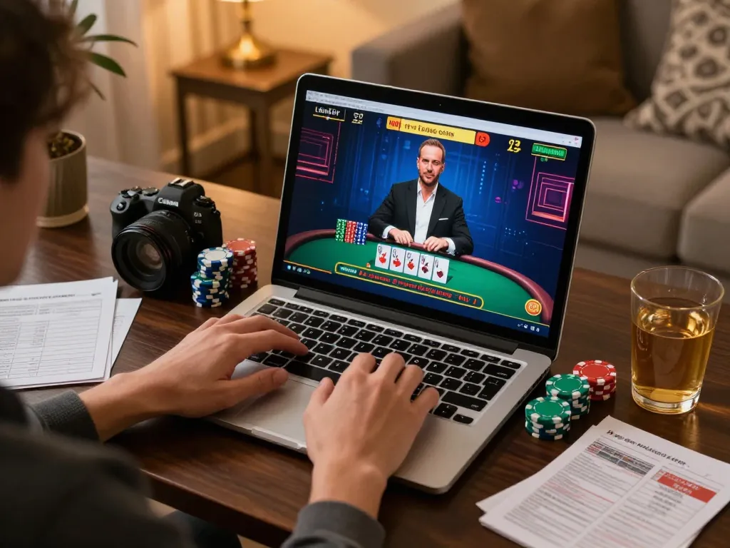 Engaging in a live dealer blackjack game on vipwin with warm ambiance and strategic notes