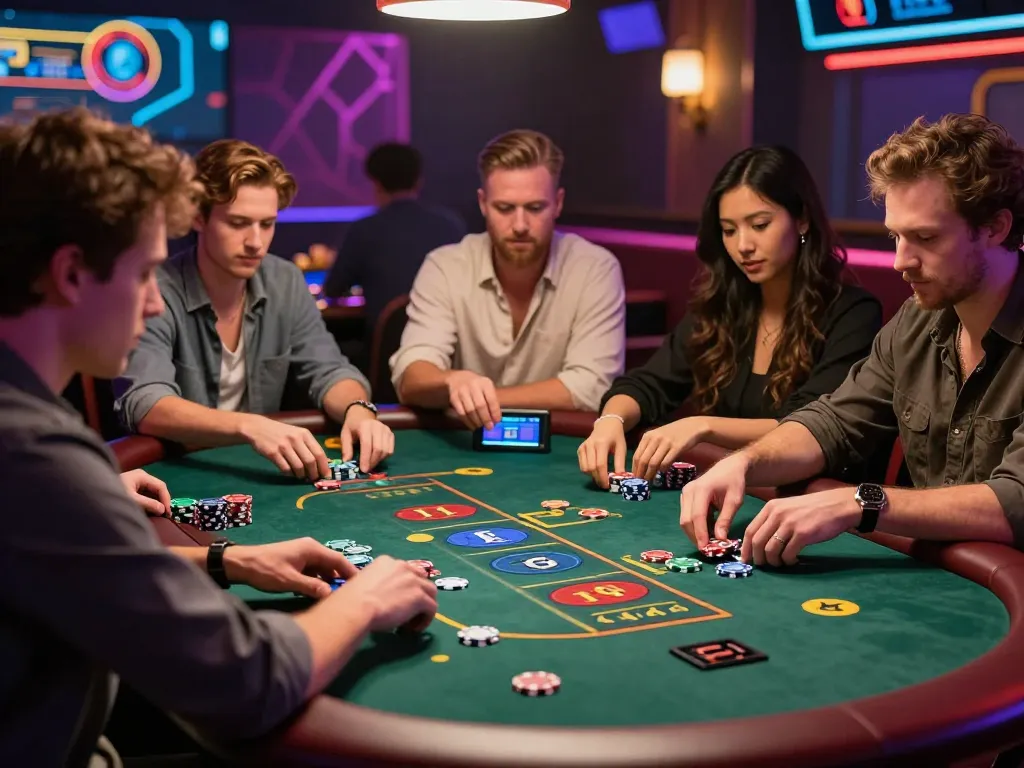 Players enjoying a thrilling baccarat game at a leading 바카라사이트 with engaging visuals and lively interactions.