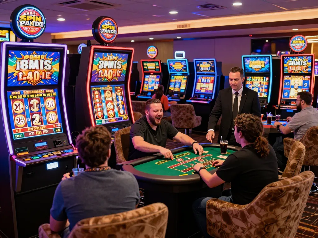 Exciting Spin Panda online casino scene with diverse players enjoying live games and colorful slots.