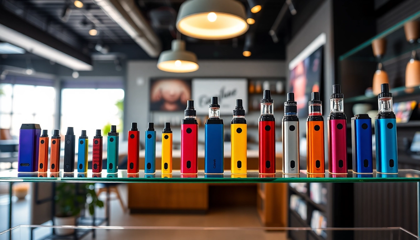 Showcase of colorful disposable vapes displayed attractively in a modern vape shop.
