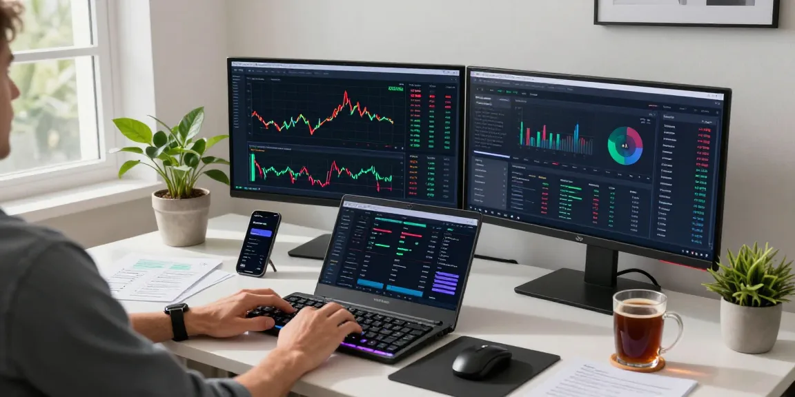 bitcoin mining platform interface in a professional crypto trading workspace with charts and digital wallet displays.