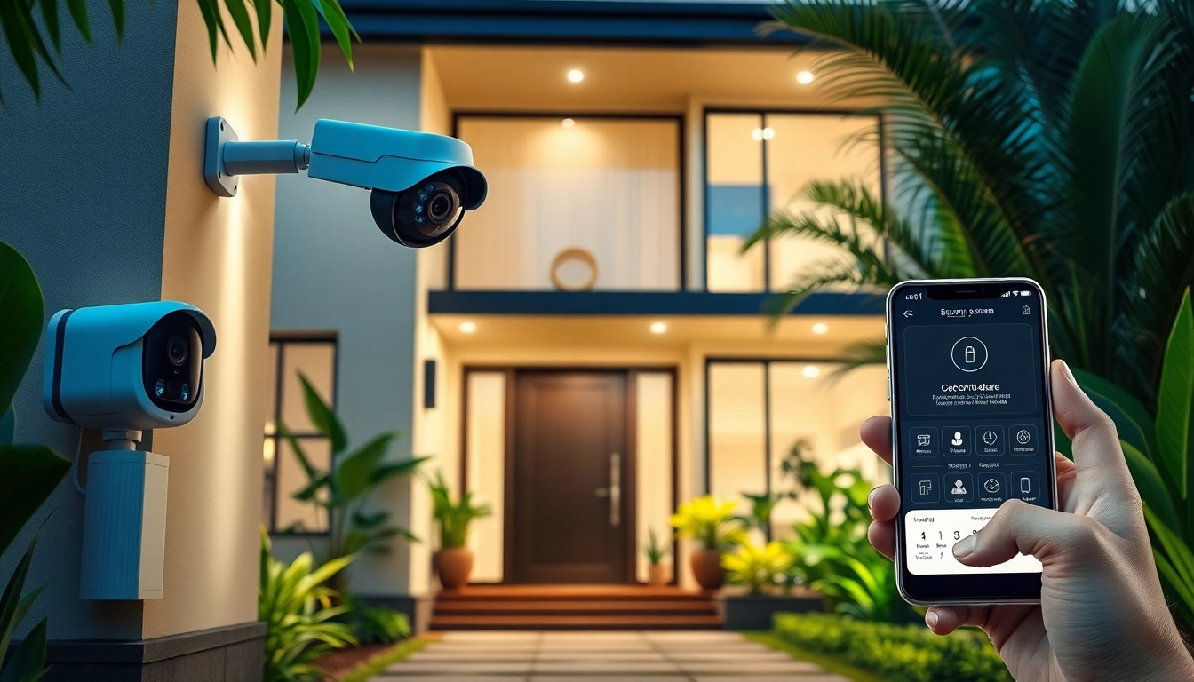 Alarmas de seguridad avanzadas instaladas en una casa moderna en Guanacaste, que muestran tecnología de cámara elegante y características de seguridad.