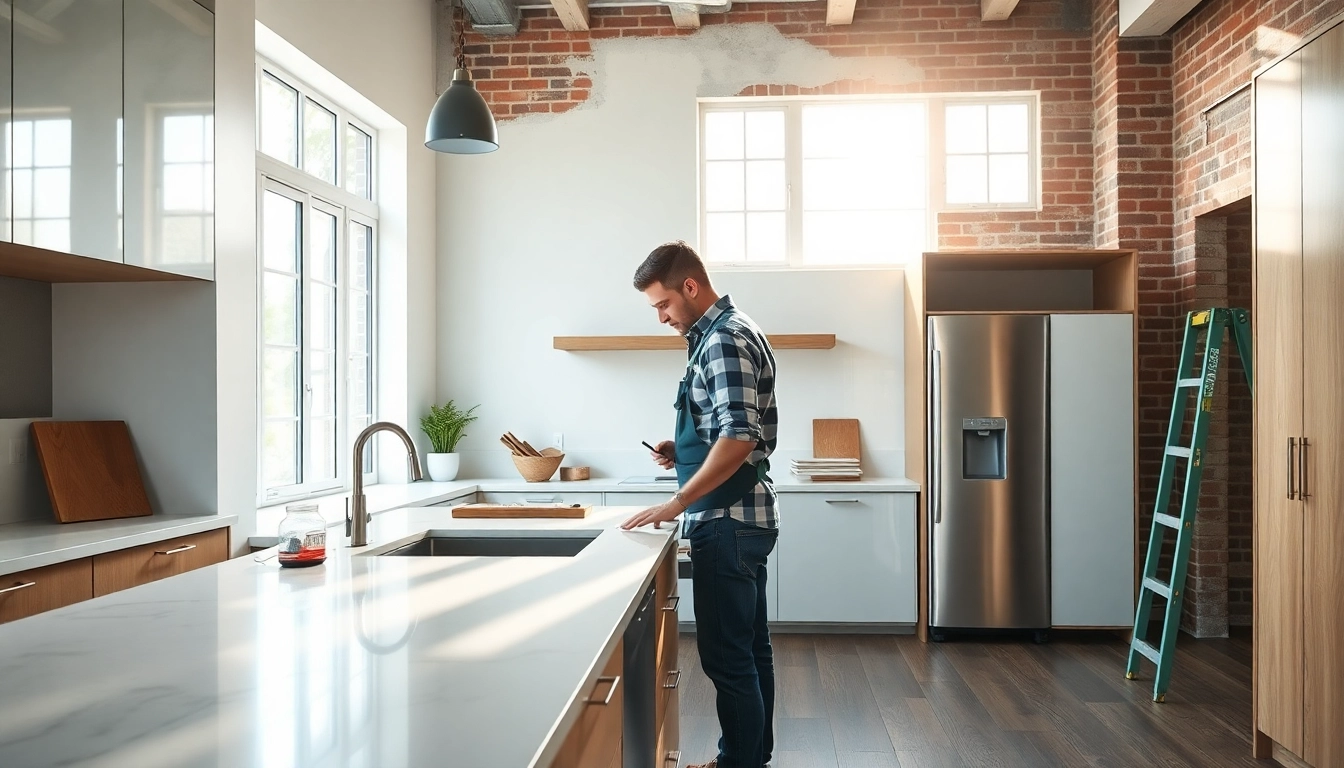 Elevated home renovation scene highlighting a modern kitchen transformation by a professional contractor.