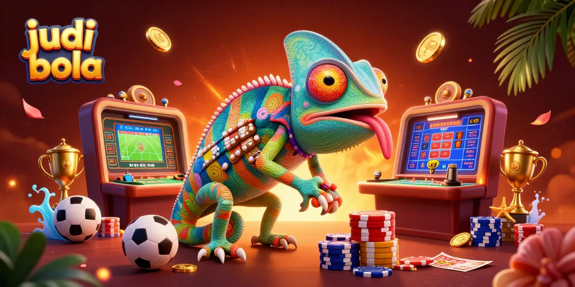 Experience judi bola excitement with a vibrant 3D illustration of casino games and betting action.
