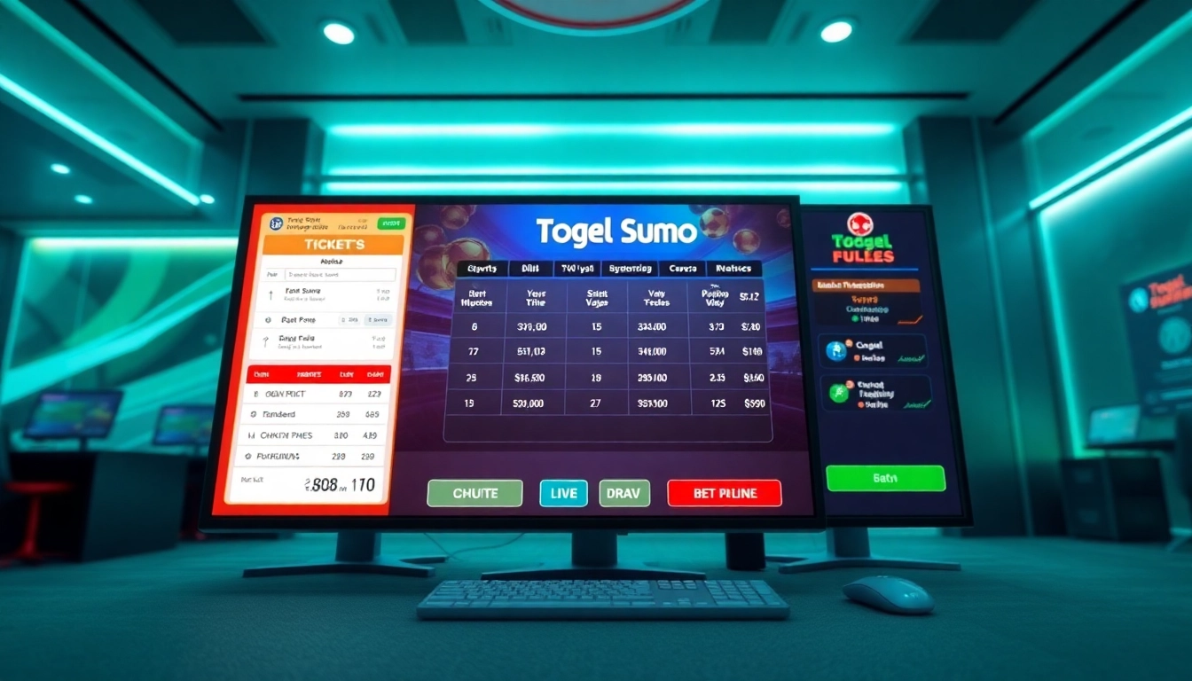 Antarmuka permainan Togel Sumo online dengan tampilan tiket digital dan undian langsung, menciptakan pengalaman pengguna yang menarik.