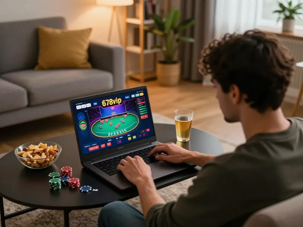 Engaging 678vip ne online poker session in a cozy home setting with players focused on strategy.