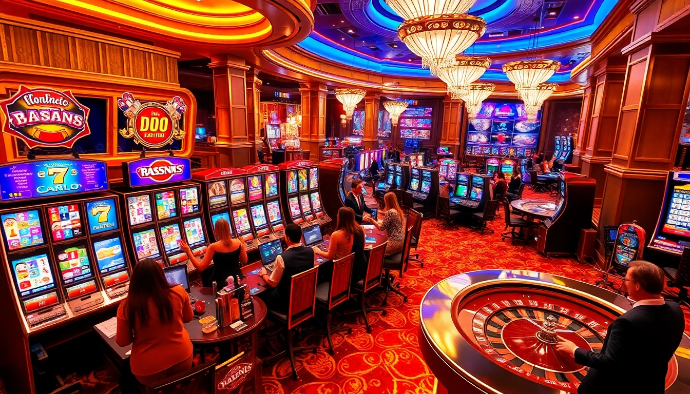 Experience the thrill of doaslot gaming at luxurious casino tables with vibrant slot machines.