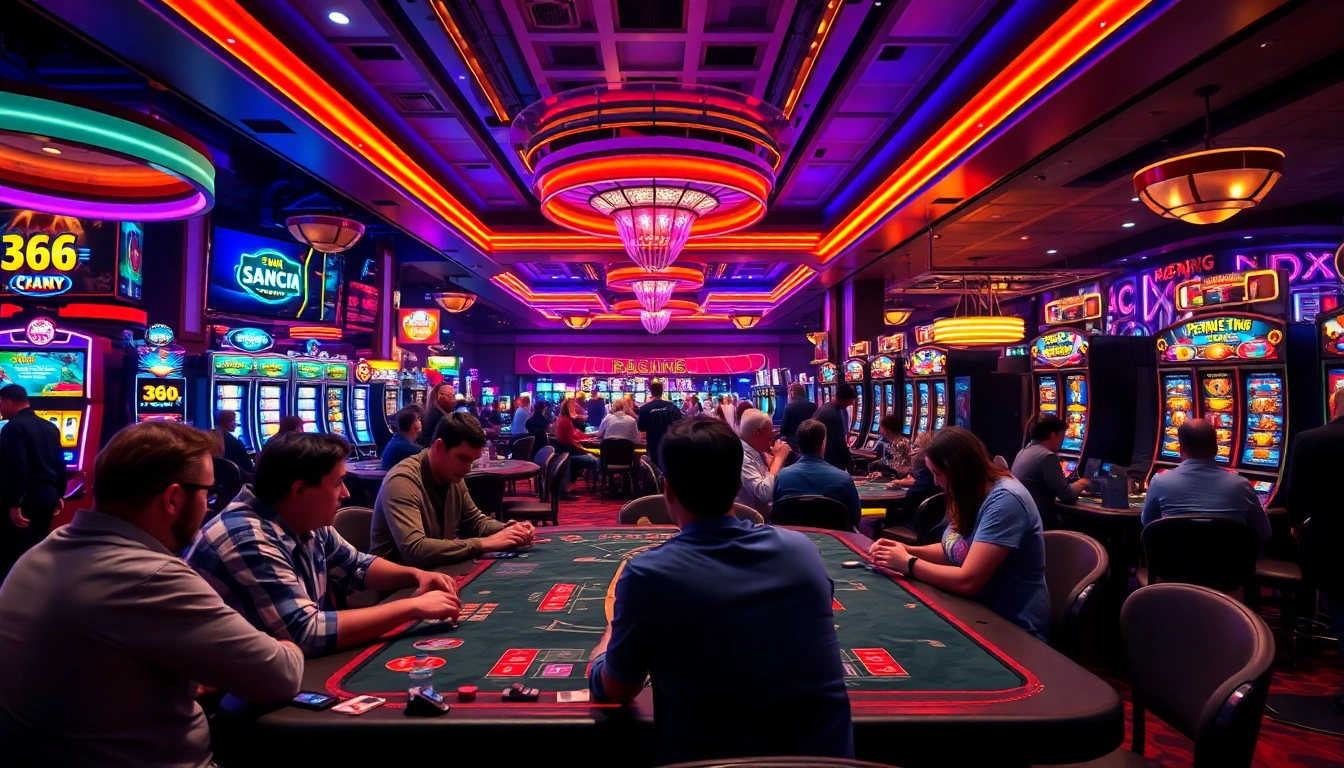 Exciting gaming atmosphere in a non gamstop casino with diverse players at vibrant tables.