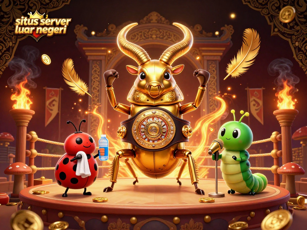 Engage in thrilling action with situs server luar negeri as a golden stag beetle battles in the arena.