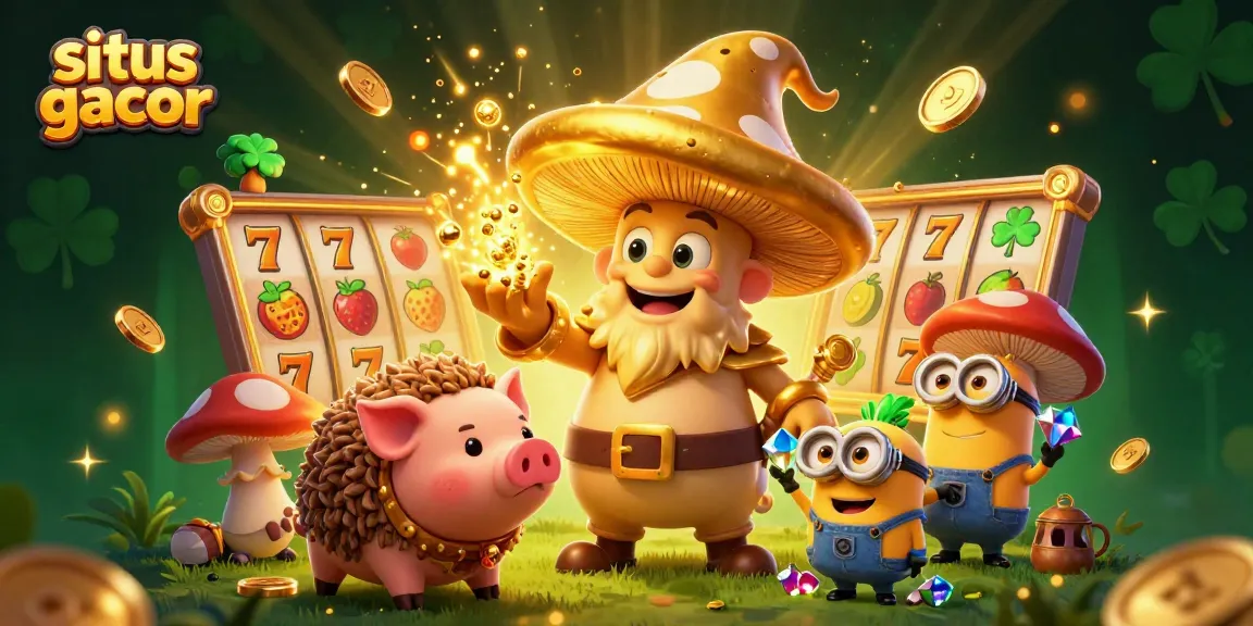 Experience the magic of situs gacor with a lively casino scene featuring golden wizardry and slot excitement.