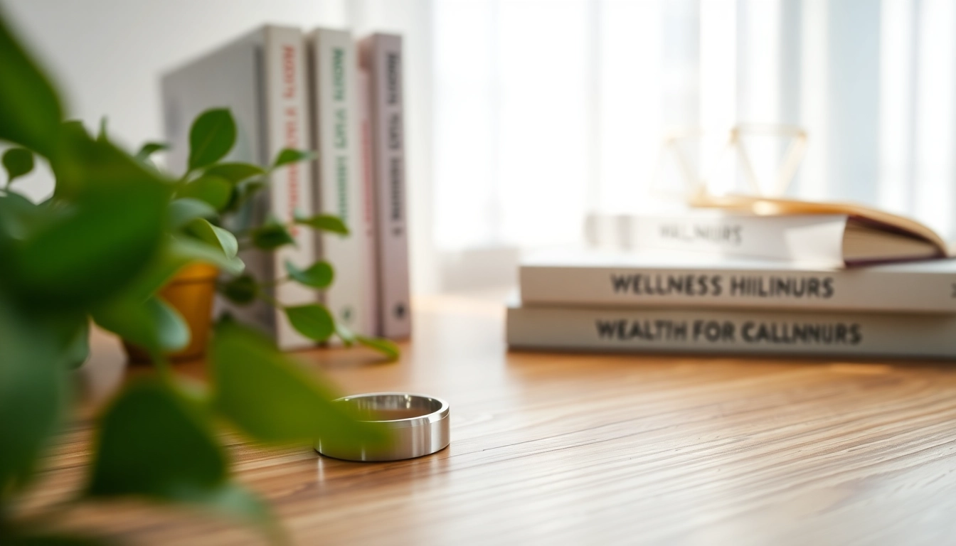 Showcasing a modern Health Ring on a desk surrounded by wellness décor.