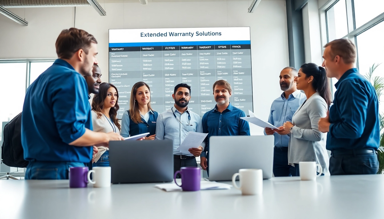 Engage with experts discussing extended warranty solutions in a modern office environment.