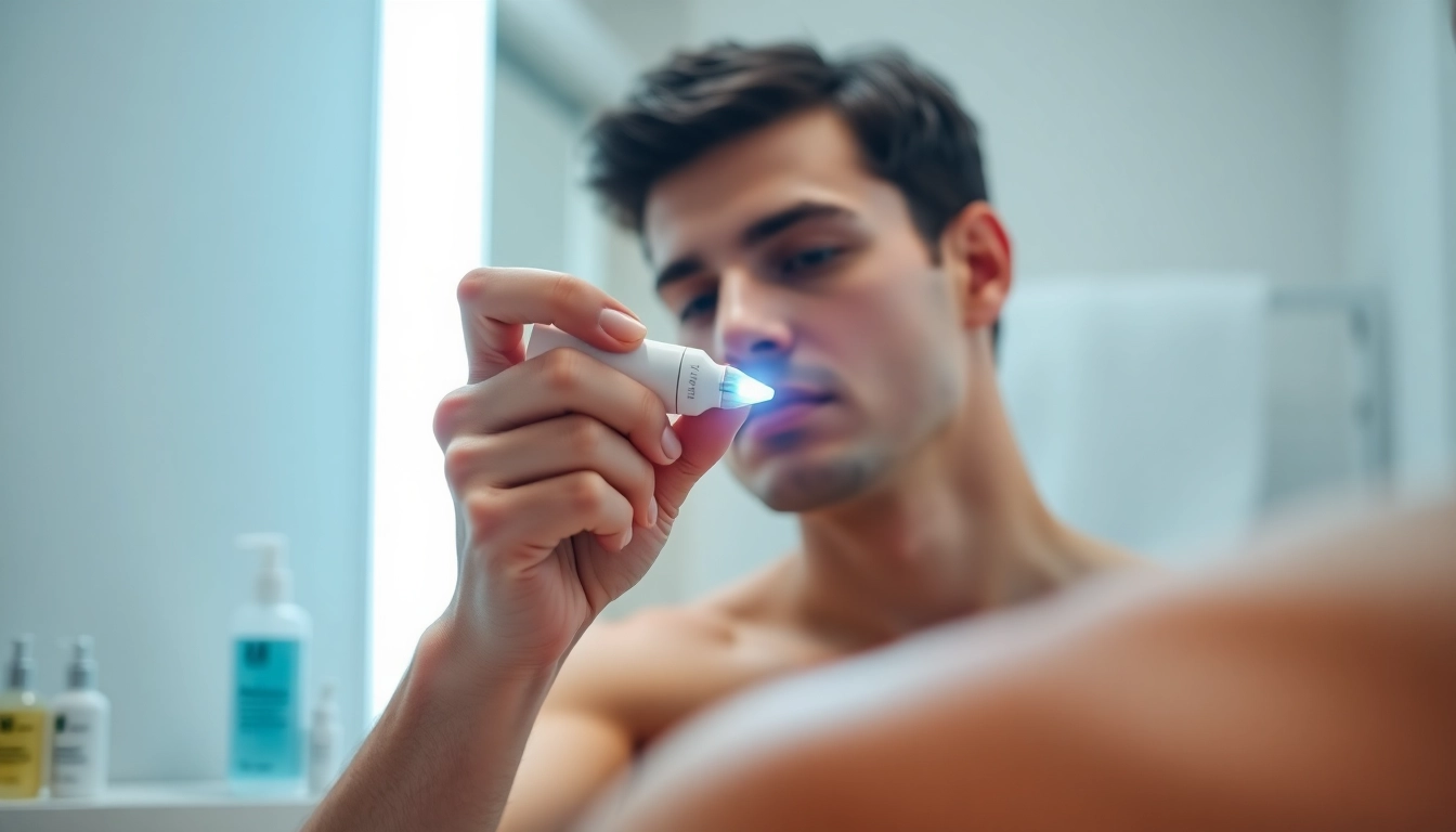 How to use laser pen for skin tag removal effectively at home, showcasing a user-friendly setting.