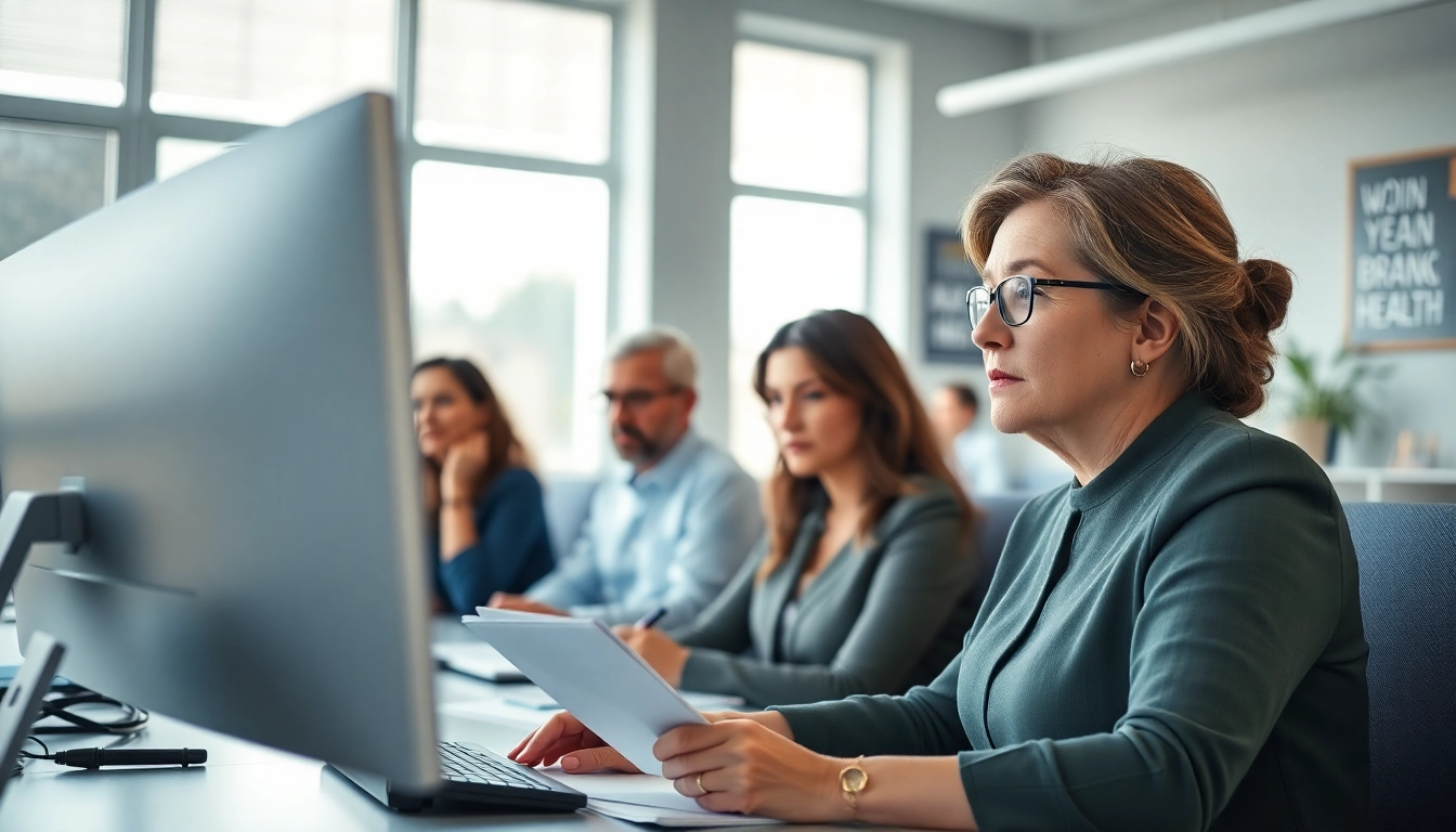 Evaluating cognitive test performance in a professional office environment with engaged participants.