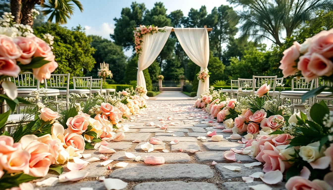 Gorgeous outdoor setup at a Jacksonville Wedding Venue adorned with flowers and natural greenery.