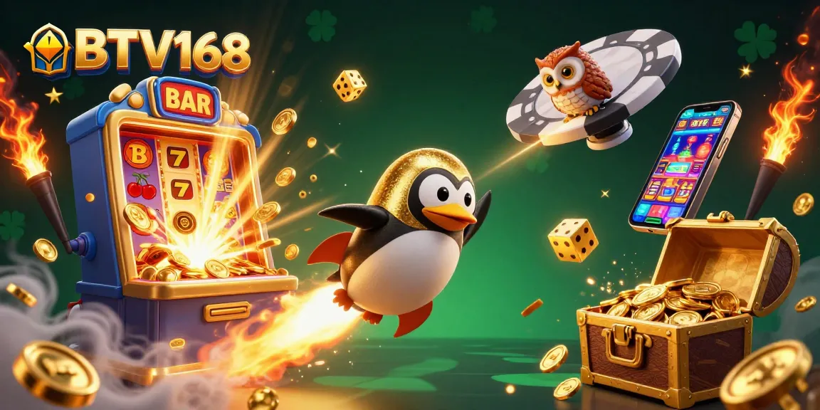 BTV168 showcases thrilling online casino adventures with vibrant 3D illustrations and dynamic game elements.
