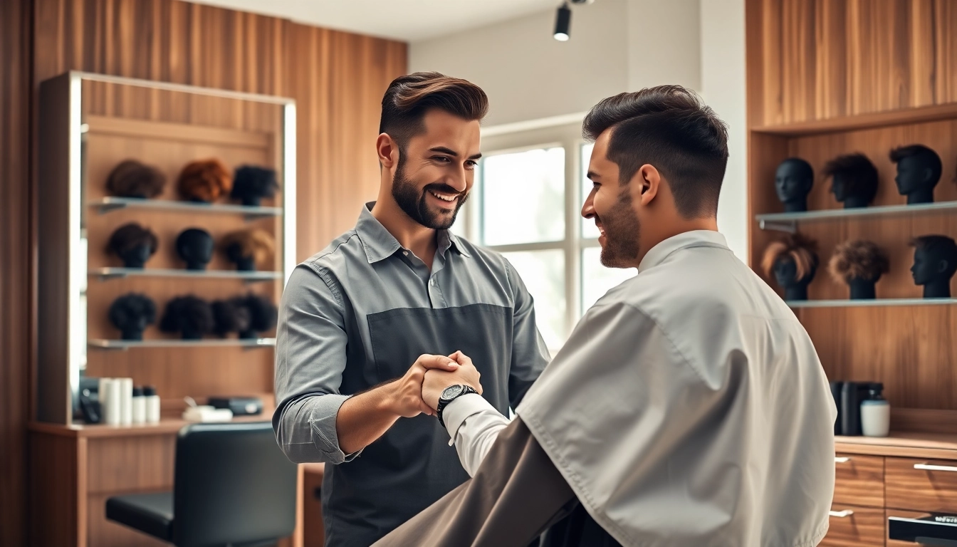 Ace of Fades 212 professional barber showcasing hair replacement systems in a stylish barbershop.