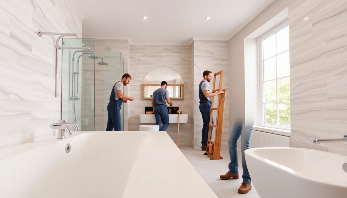 Skilled bathroom fitters Manchester transforming a stylish space with modern design elements.