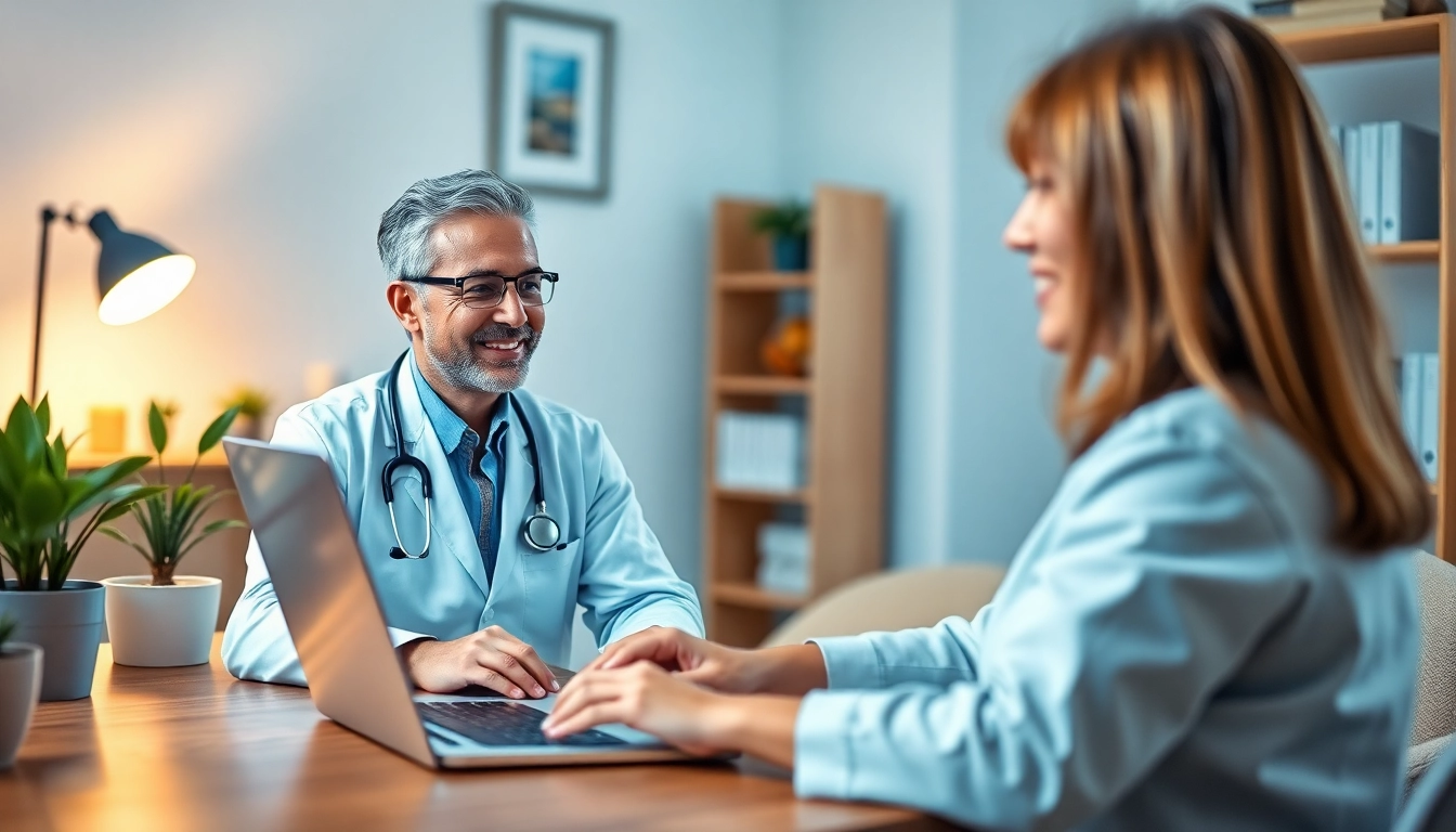 Engaging fast telehealth consultation online with a virtual doctor and patient.