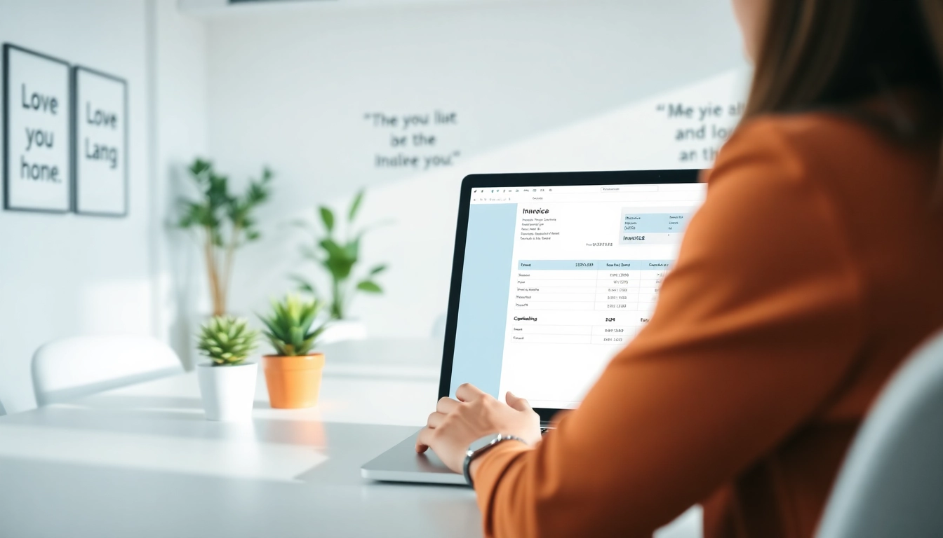Streamlined interface of invoice processing software displayed on a laptop screen in a modern workspace.