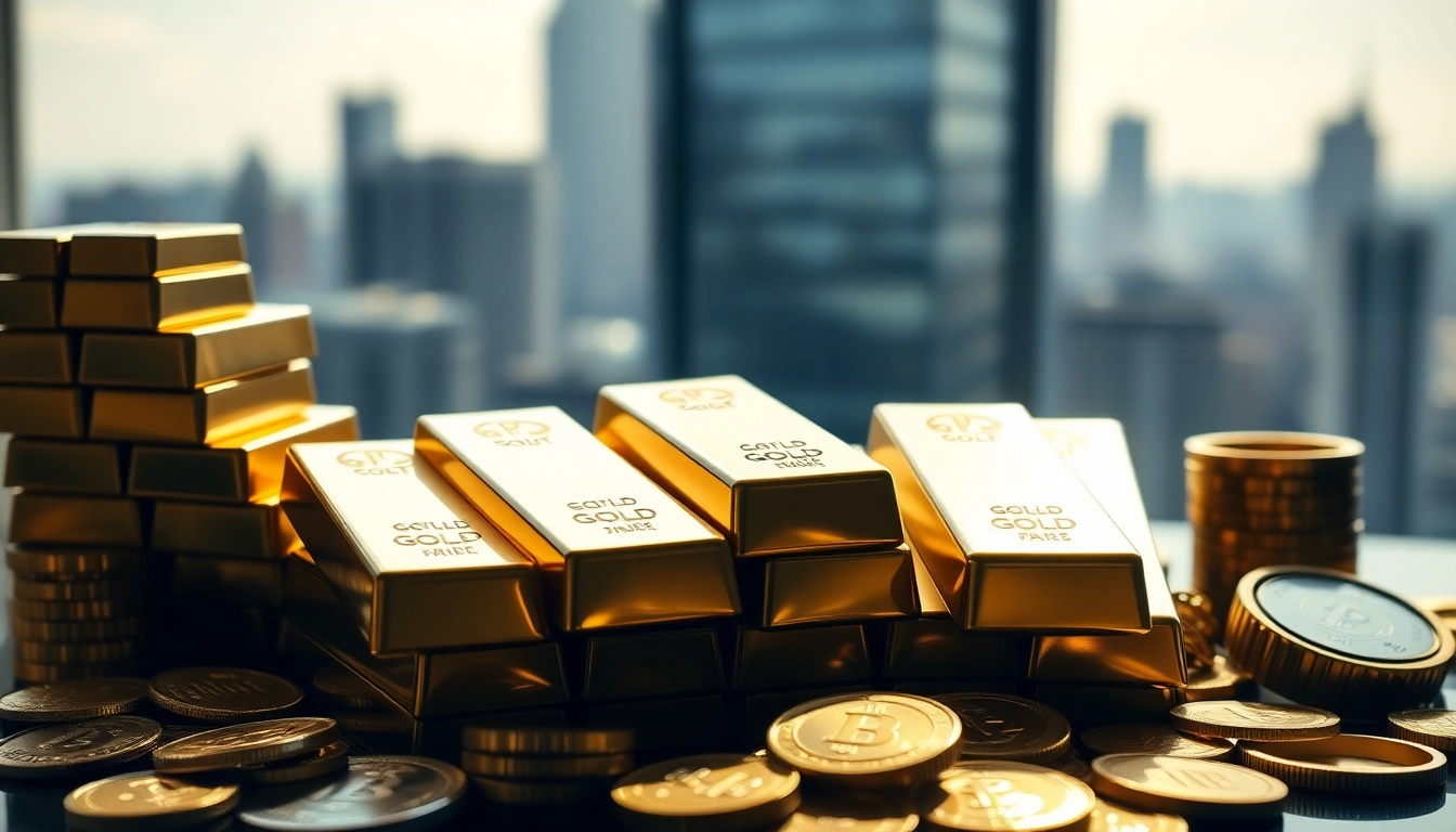 Showcasing gleaming gold bullion bars with rich textures and bright dynamic lighting.