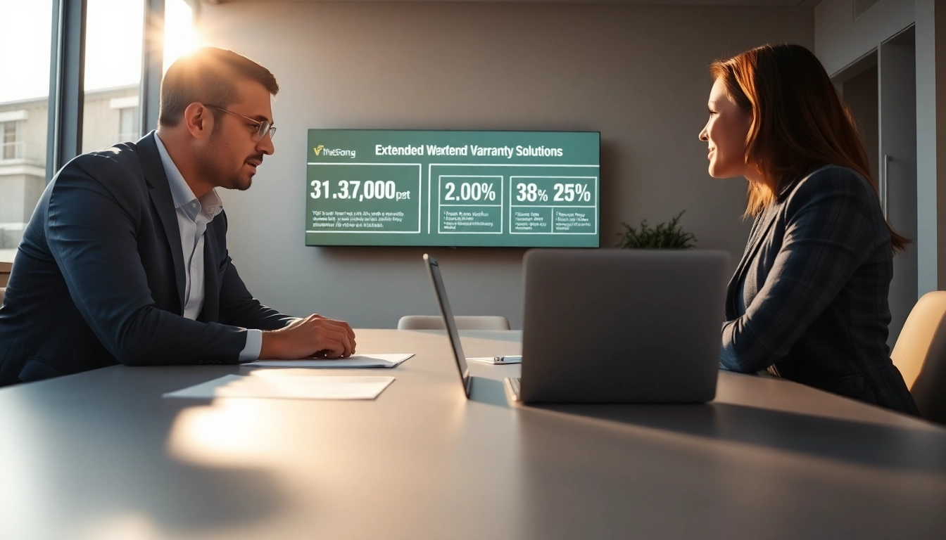 Explore extended warranty solutions in a modern office setting with consultants working together.