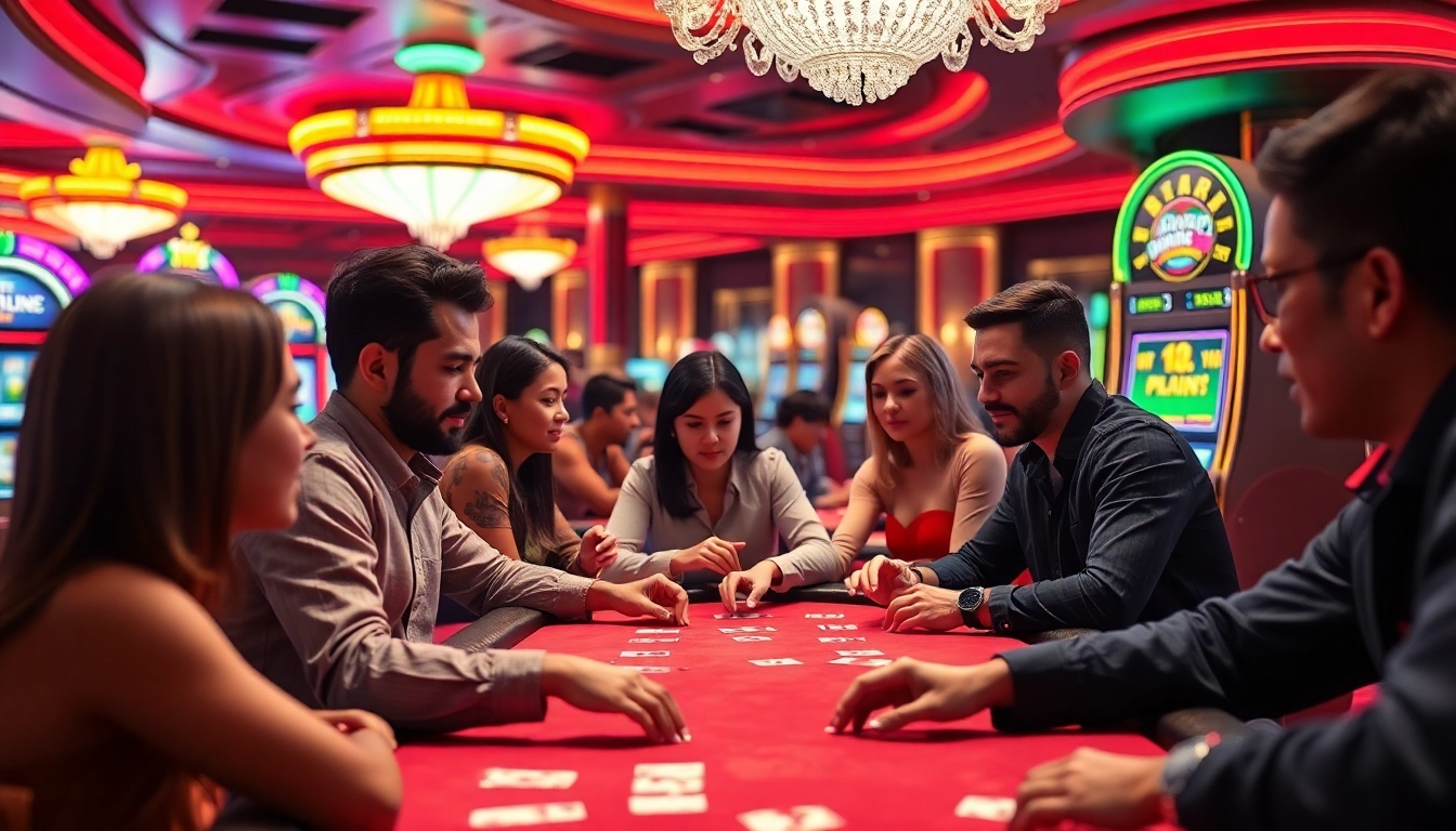 Spannende Spieler beim online casino spielen in einem lebhaften Casino-Setting.