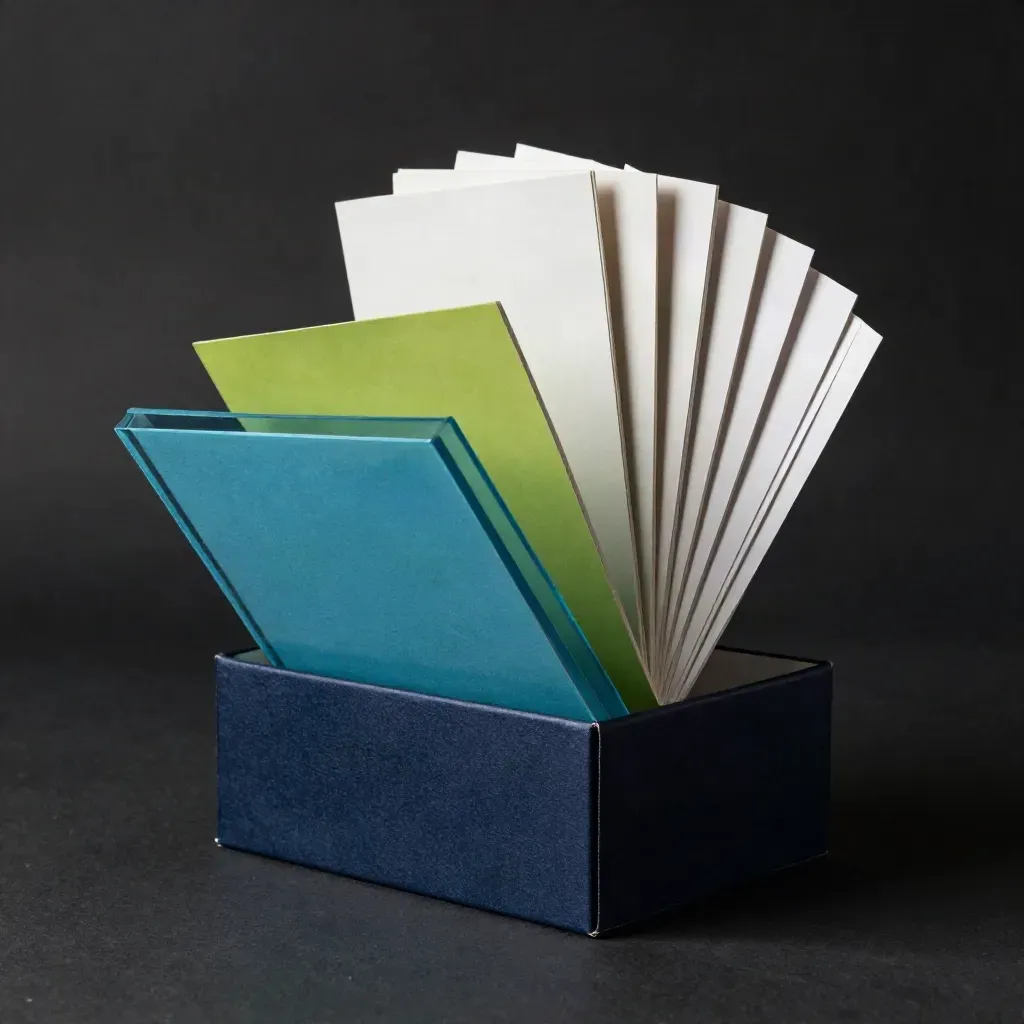 Bursting 90-day growth pack with navy box, teal folder, sky-blue block, lime divider and white cards.