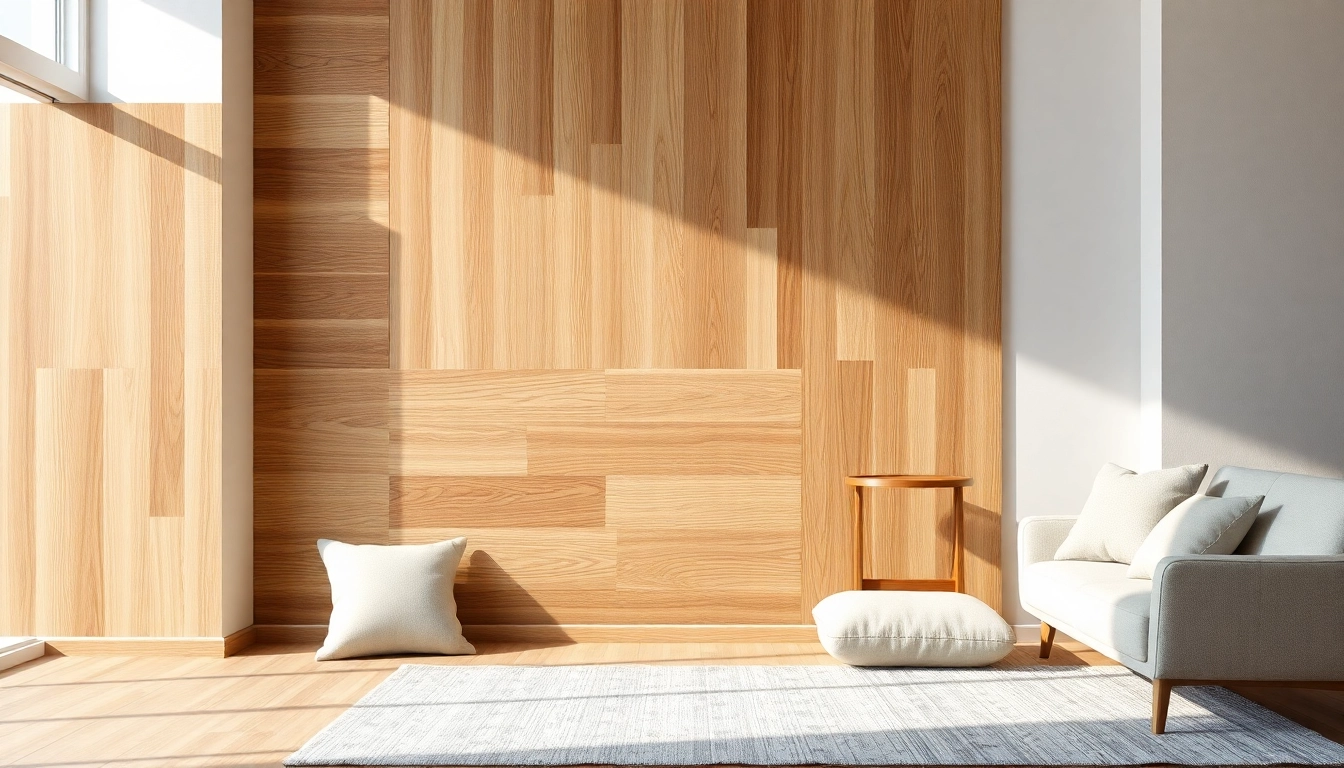 View of stylish wall planks enhancing a modern living room with warm textures.