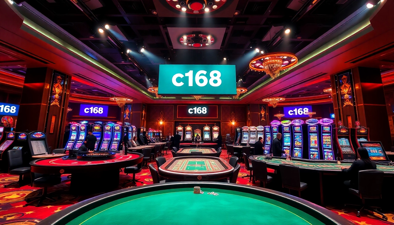 Players enjoying thrilling games at c168.com casino with vibrant lights and professional dealers.