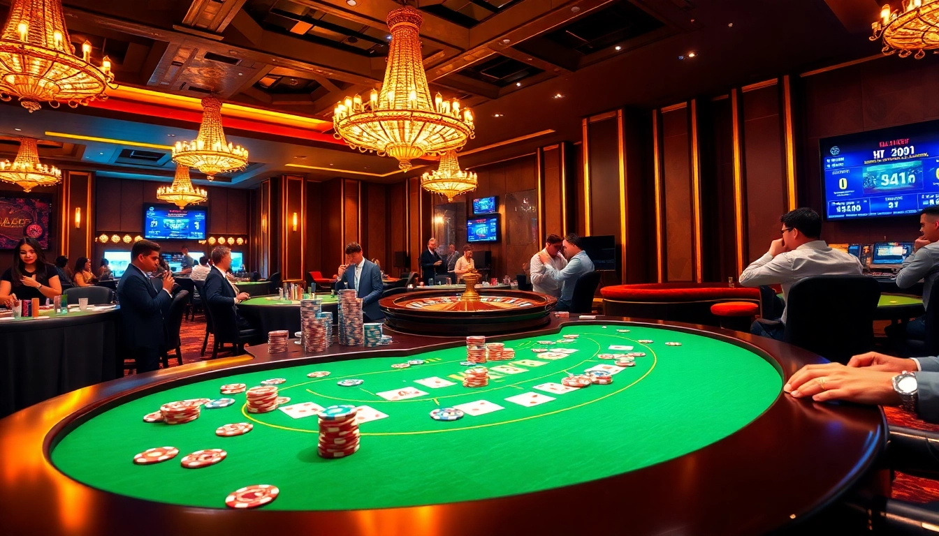 Excited players enjoying diverse gambling games at the KJ C casino table