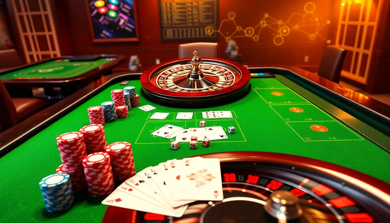 Experience the excitement of QQ88 COM with a luxurious online casino setup featuring poker chips and a roulette wheel.