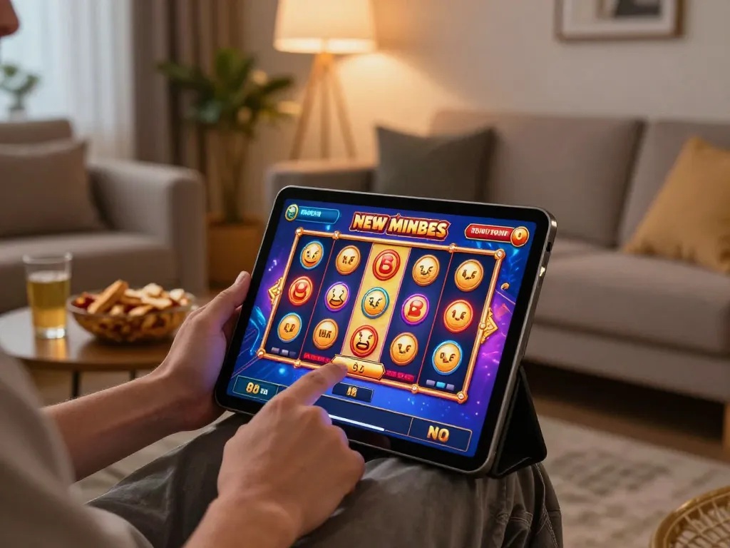 Experience a thrilling slot bonus new member session in a cozy home gaming setup.