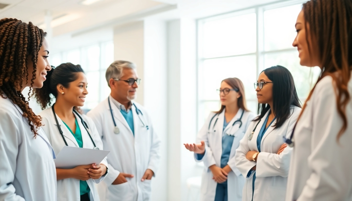 Team of professionals collaborating in a modern Wellstar Health System clinic setting.