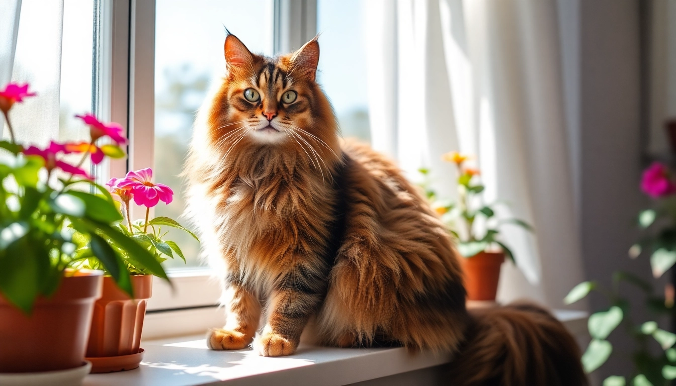 Maine Coon cats for sale Sacramento, showcasing a majestic Maine Coon in a sunny home environment.