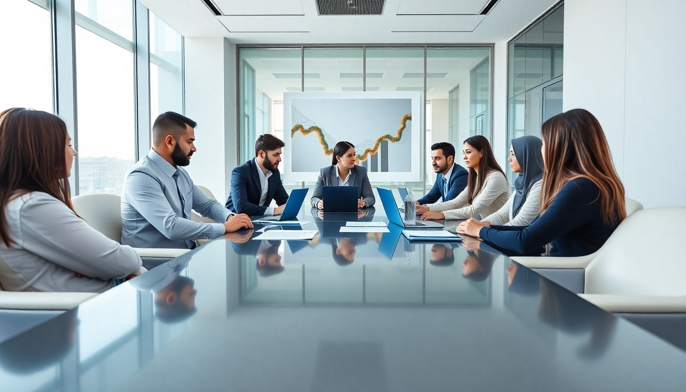 Audit Services in UAE: Professional team engaged in financial discussions in a modern office