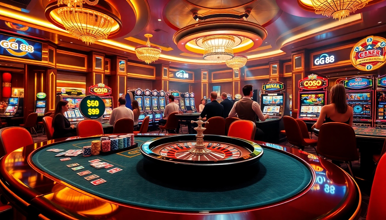 Exciting gameplay at GG 88 casino featuring vibrant poker chips and a spinning roulette wheel.